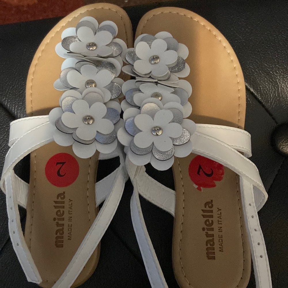 Little girl size 2 white sandals